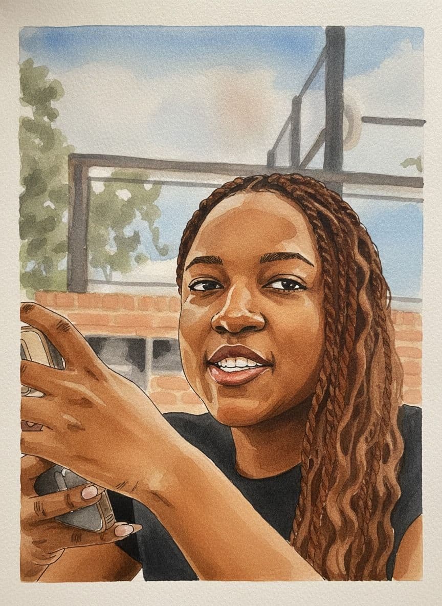 The same young woman, generated as a watercolour